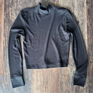 American Eagle Outfitters Black Ribbed Mock Neck Long-Sleeve Crop